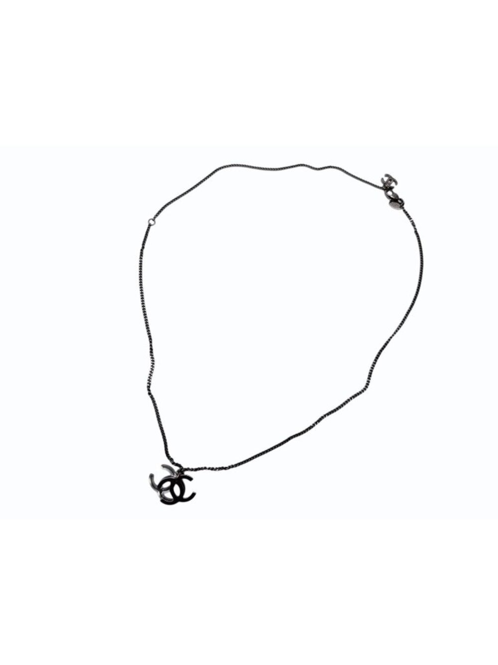 Chanel Double CC Logo Necklace 09 Clear Silver